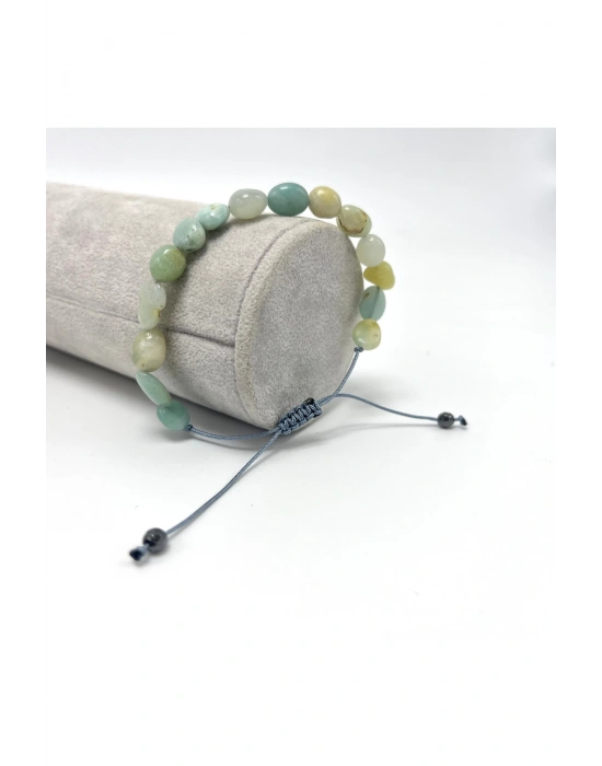 Sertifikalı Amazonit Natural Kesim Makrome Doğal Taş Bileklik Ayarlanabilir Ölçü