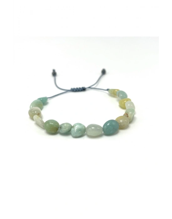 Sertifikalı Amazonit Natural Kesim Makrome Doğal Taş Bileklik Ayarlanabilir Ölçü
