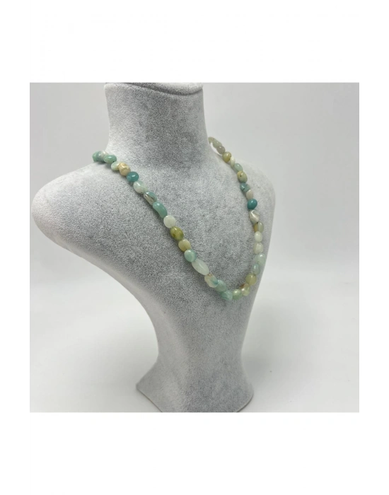 Sertifikalı Amazonit Natural Kesim Makrome Doğal Taş Kolye Ayarlanabilir Ölçü