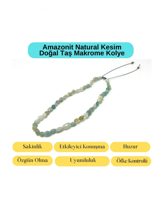 Sertifikalı Amazonit Natural Kesim Makrome Doğal Taş Kolye Ayarlanabilir Ölçü