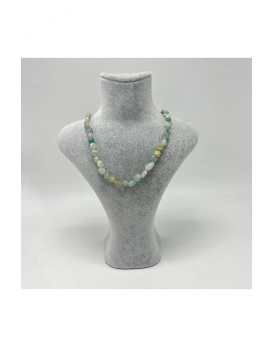 Sertifikalı Amazonit Natural Kesim Makrome Doğal Taş Kolye Ayarlanabilir Ölçü