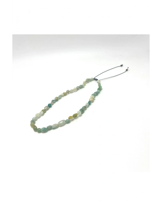 Sertifikalı Amazonit Natural Kesim Makrome Doğal Taş Kolye Ayarlanabilir Ölçü