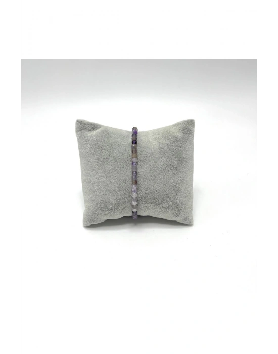 SERTİFİKALI Ametist 4mm 925 Ayar Gümüş Doğal Taş Bileklik Uzatma Zincirli