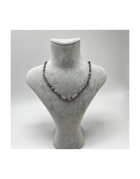 SERTİFİKALI Ametist 4mm 925 Ayar Gümüş Doğal Taş Kolye Uzatma Zincirli