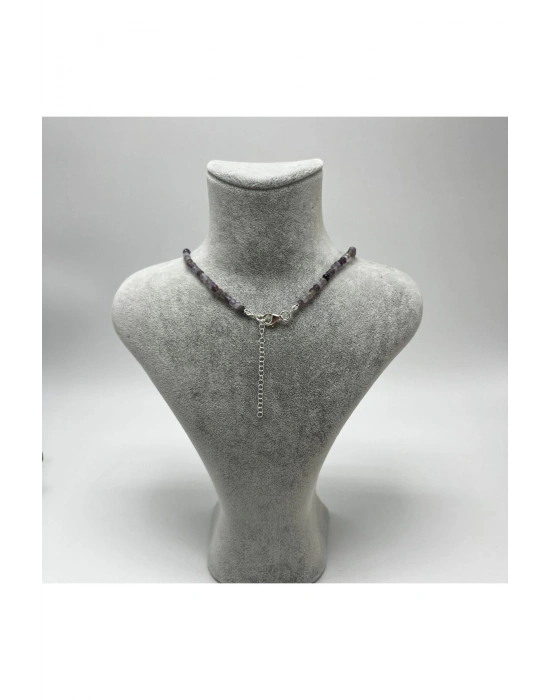 SERTİFİKALI Ametist 4mm 925 Ayar Gümüş Doğal Taş Kolye Uzatma Zincirli