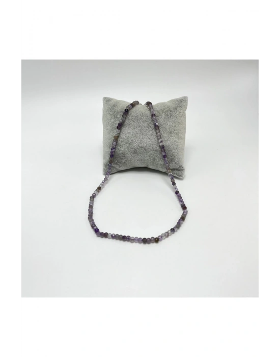 SERTİFİKALI Ametist 4mm 925 Ayar Gümüş Doğal Taş Kolye Uzatma Zincirli