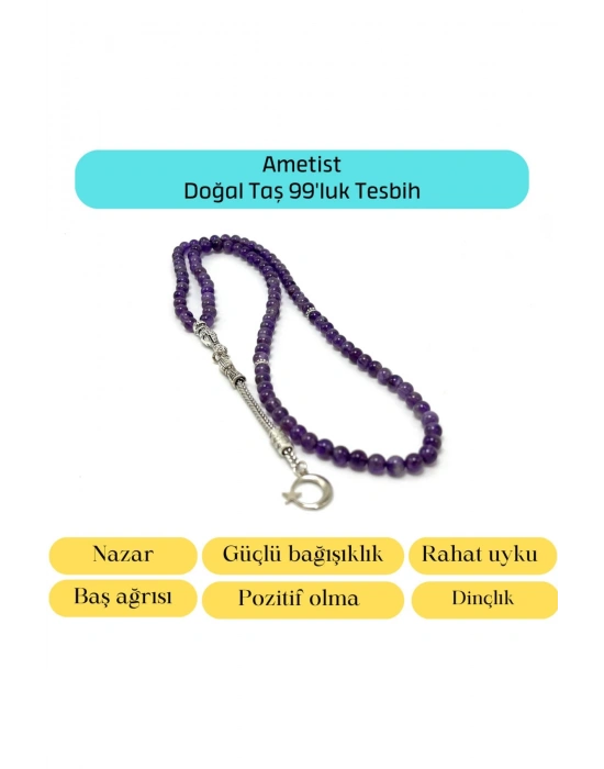 Sertifikalı Ametist 6mm 99luk Doğal Taş Tesbih