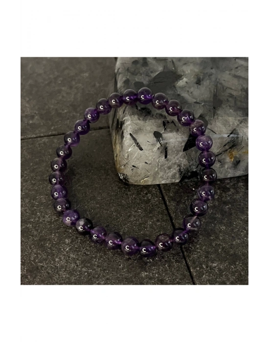 SERTİFİKALI Ametist 6mm Doğal Taş Bileklik