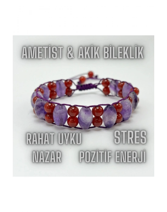 Sertifikalı Ametist Akik Doğal Taş Bileklik