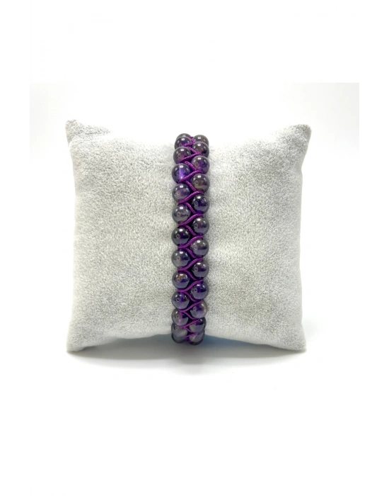 SERTİFİKALI Ametist Çift Sıra Doğal Taş Makrome Bileklik Ayarlanabilir Ölçü