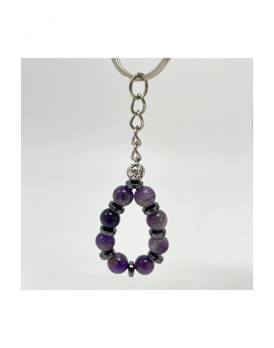 SERTİFİKALI Ametist Doğal Taş Anahtarlık 8mm