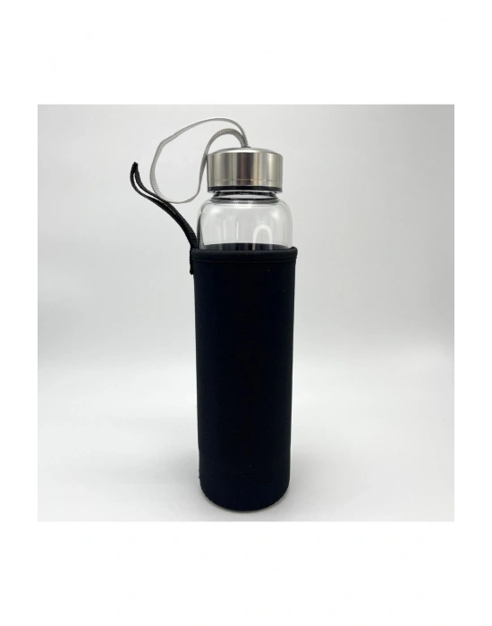 SERTİFİKALI Ametist Doğal Taş Cam Su Matarası 550 ml  Özel Kılıflı Contalı Kapak Paslanmaz Çelik