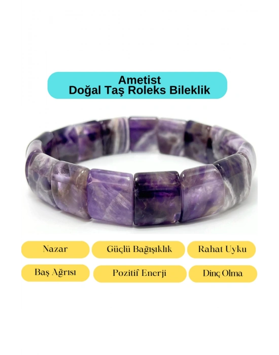 Sertifikalı Ametist Doğal Taş Roleks Bileklik