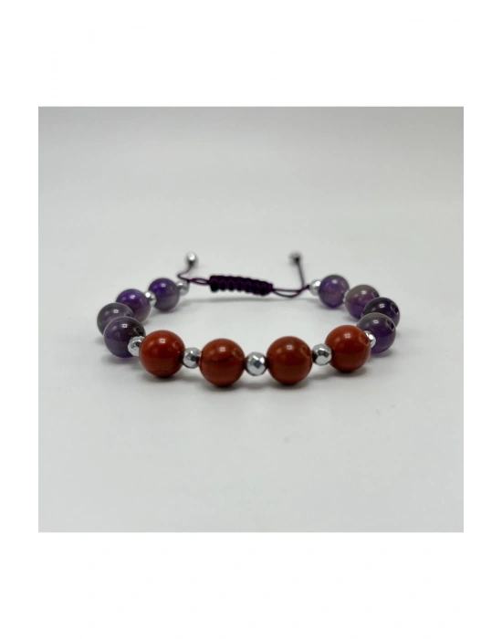 Sertifikalı Ametist Jasper Doğal Taş Makrome Bileklik