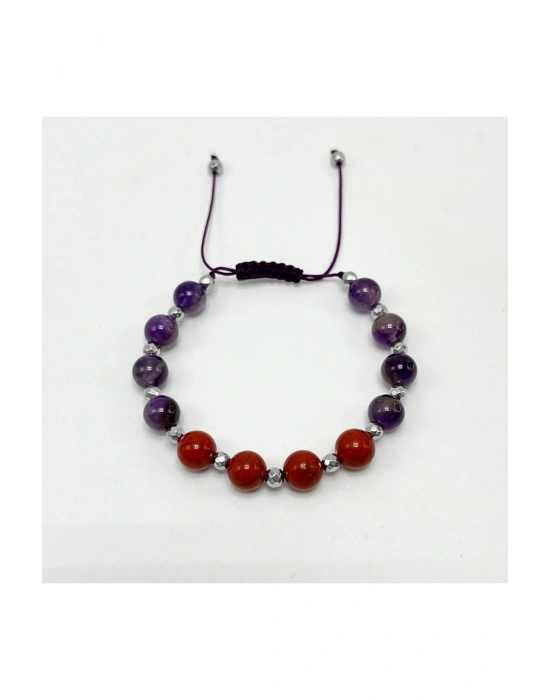 Sertifikalı Ametist Jasper Doğal Taş Makrome Bileklik