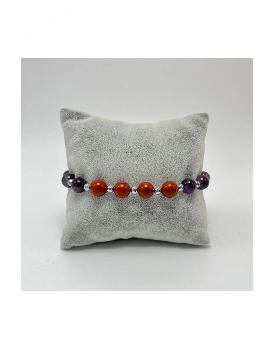 Sertifikalı Ametist Jasper Doğal Taş Makrome Bileklik