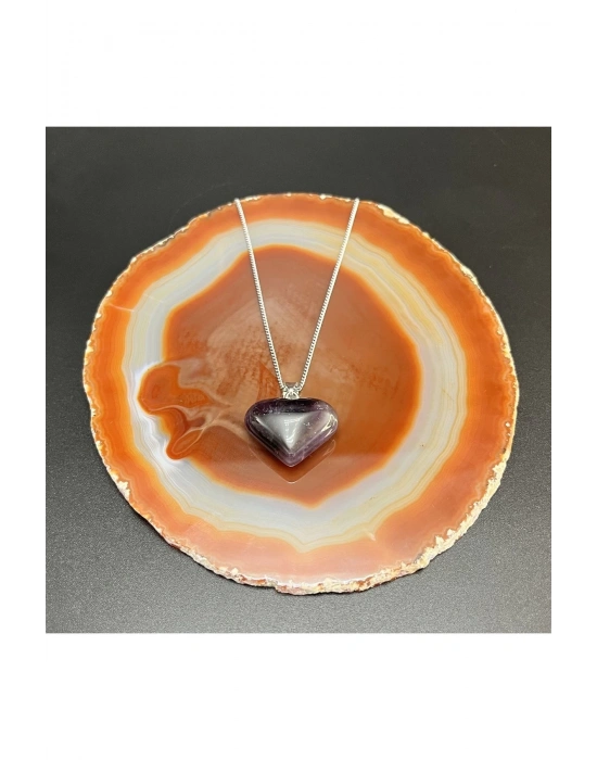 Sertifikalı Ametist Kalp Model Doğal Taş Kolye (KARARMAMA GARANTİLİ)