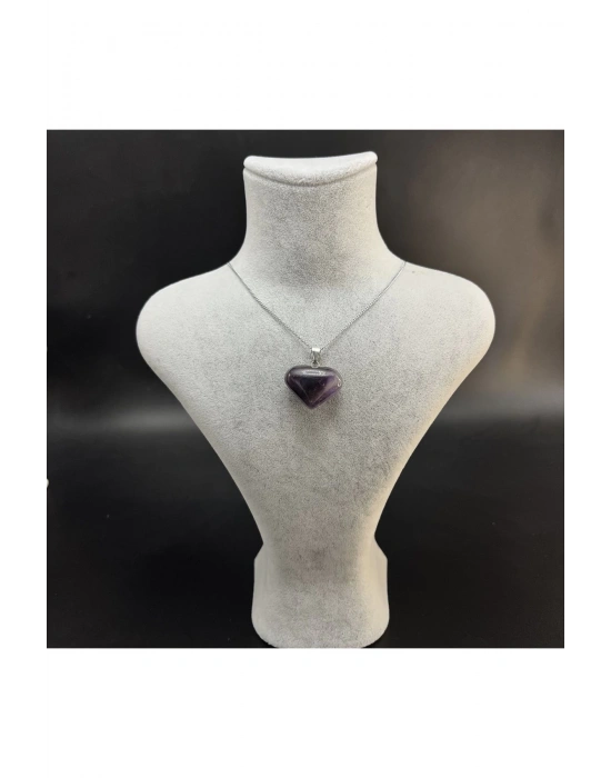 Sertifikalı Ametist Kalp Model Doğal Taş Kolye (KARARMAMA GARANTİLİ)