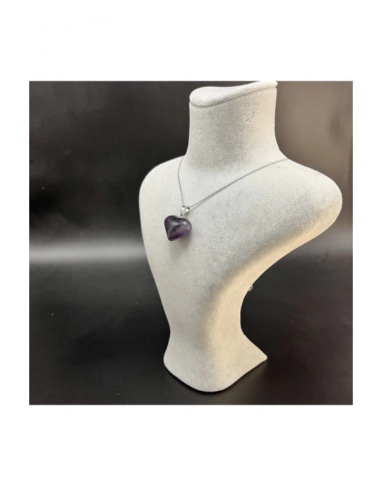 Sertifikalı Ametist Kalp Model Doğal Taş Kolye (KARARMAMA GARANTİLİ)