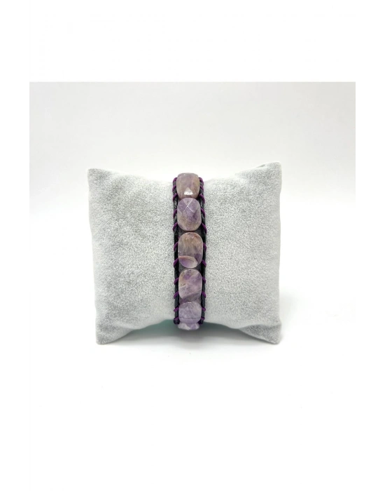 Sertifikalı Ametist Kilit Kapama Roleks Doğal Taş Deri Bileklik