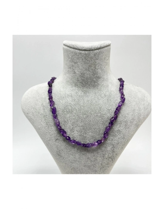 SERTİFİKALI Ametist Natural Kesim Makrome Doğal Taş Kolye