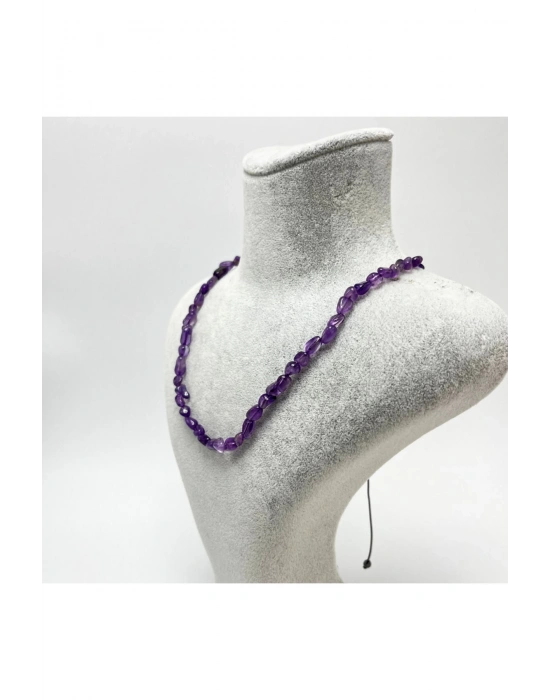 SERTİFİKALI Ametist Natural Kesim Makrome Doğal Taş Kolye