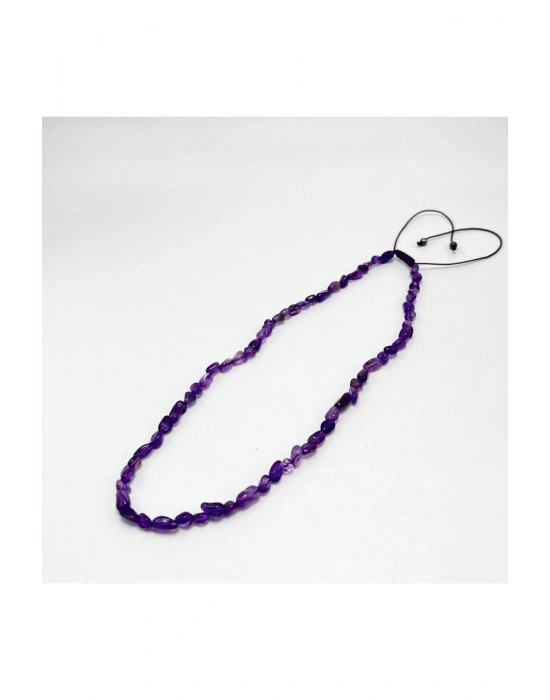 SERTİFİKALI Ametist Natural Kesim Makrome Doğal Taş Kolye