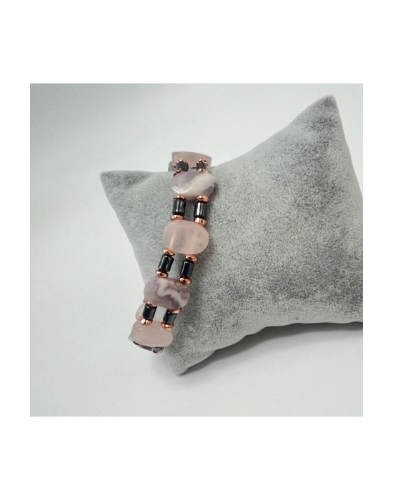 SERTİFİKALI Ametist Pembe Kuvars Hematit Doğal Taş Roleks Kadın Bileklik