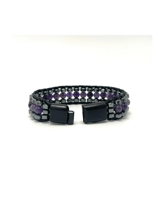 Sertifikalı Ametist Taşı Erkek Bileklik – Çelik Kilitli, Doğal Taş Tasarım, Şık ve Özgün Aksesuar