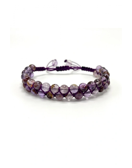 SERTİFİKALI Ametrin Çift Sıra Doğal Taş Makrome Bileklik Ayarlanabilir Ölçü