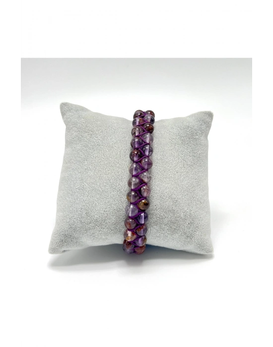 SERTİFİKALI Ametrin Çift Sıra Doğal Taş Makrome Bileklik Ayarlanabilir Ölçü