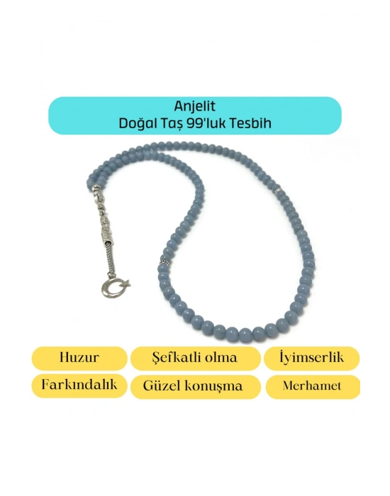 Sertifikalı Anjelit  6mm 99luk Doğal Taş Tesbih
