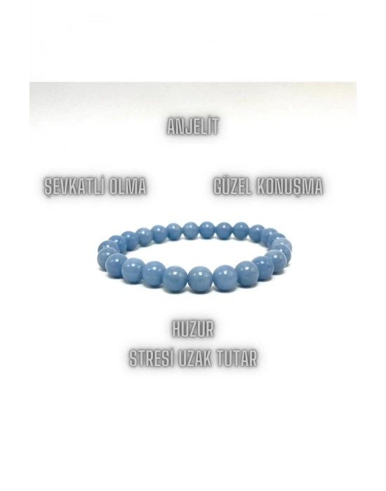 Sertifikalı Anjelit 8mm Elastik Misinalı Doğal Taş Bileklik