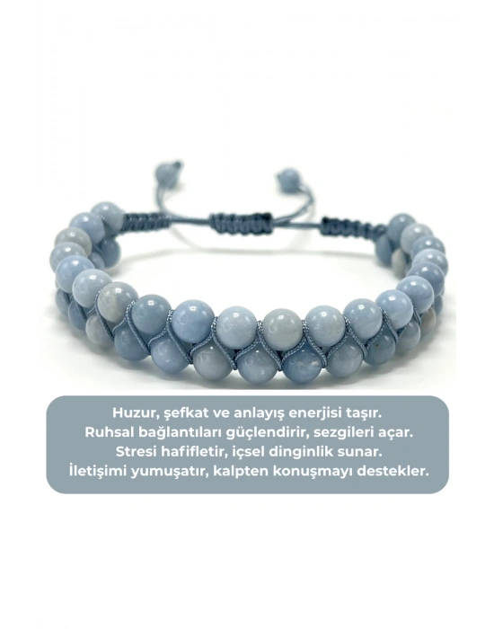 SERTİFİKALI Anjelit Çift Sıra Doğal Taş Makrome Bileklik Ayarlanabilir Ölçü