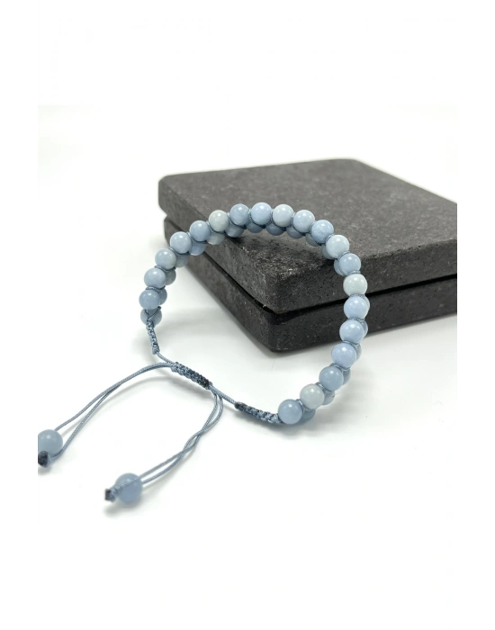 SERTİFİKALI Anjelit Çift Sıra Doğal Taş Makrome Bileklik Ayarlanabilir Ölçü