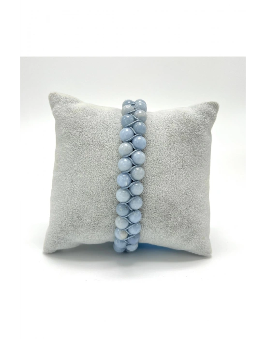 SERTİFİKALI Anjelit Çift Sıra Doğal Taş Makrome Bileklik Ayarlanabilir Ölçü