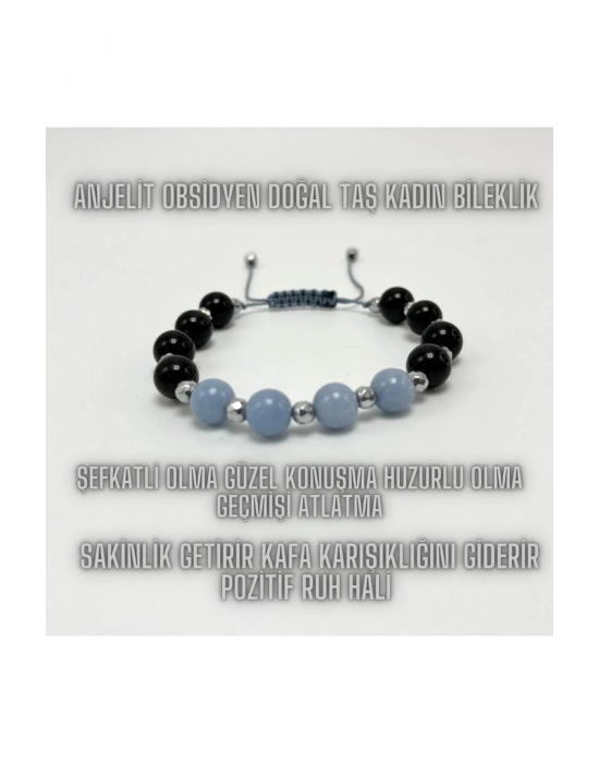 SERTİFİKALI Anjelit Obsidyen Doğal Taş Makrome Bileklik