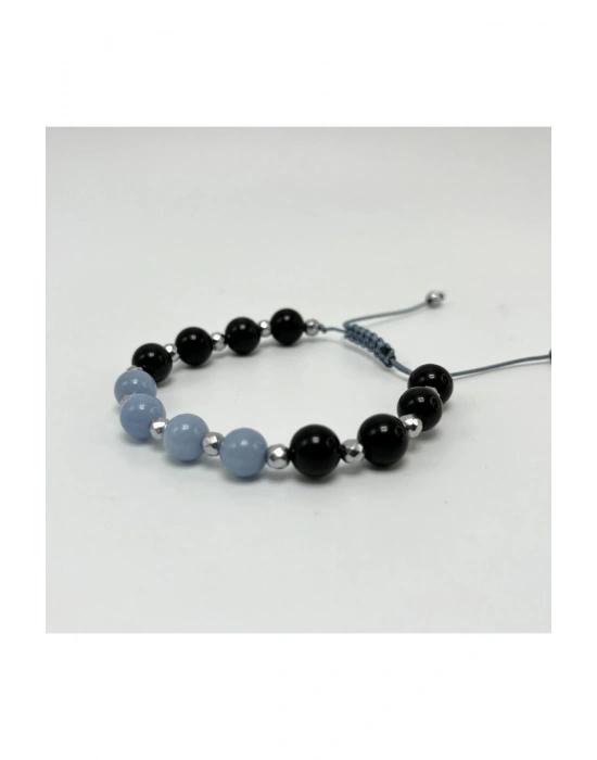 SERTİFİKALI Anjelit Obsidyen Doğal Taş Makrome Bileklik