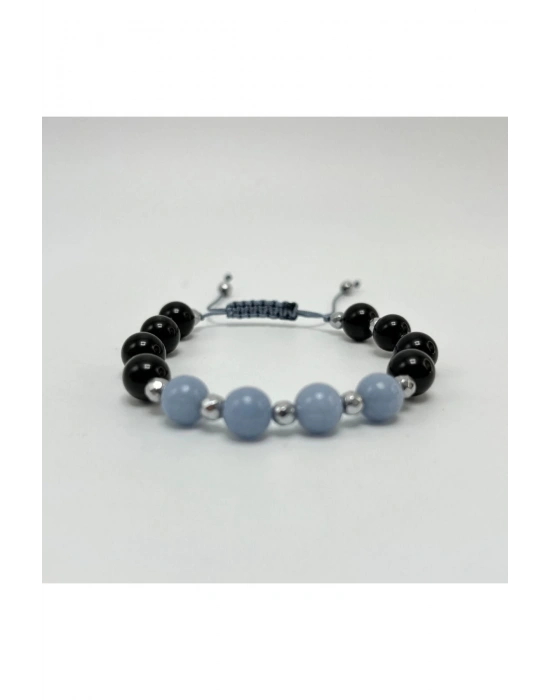 SERTİFİKALI Anjelit Obsidyen Doğal Taş Makrome Bileklik