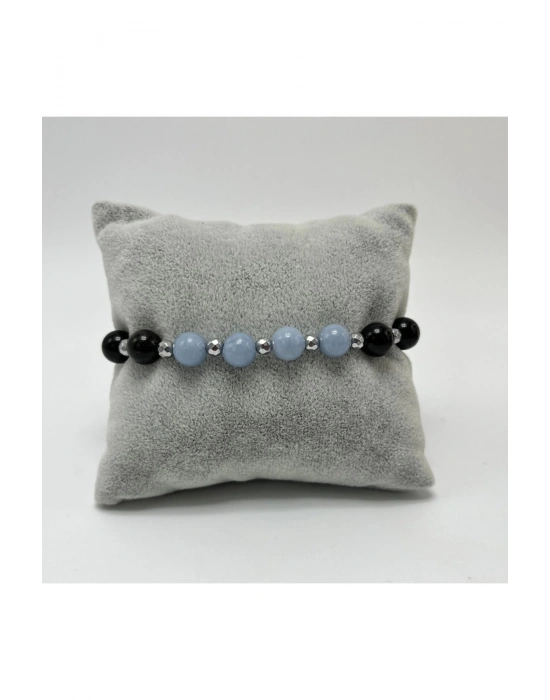 SERTİFİKALI Anjelit Obsidyen Doğal Taş Makrome Bileklik