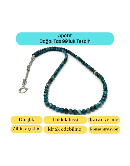Sertifikalı Apatit 6mm 99luk Doğal Taş Tesbih