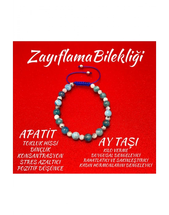 Sertifikalı Apatit Ay Taşı  Doğal Taş Makrome Kadın Bileklik Ayarlanabilir Ölçü