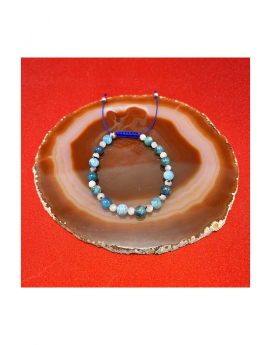 Sertifikalı Apatit Ay Taşı  Doğal Taş Makrome Kadın Bileklik Ayarlanabilir Ölçü