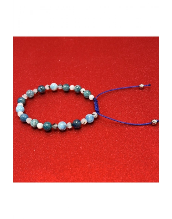 Sertifikalı Apatit Ay Taşı  Doğal Taş Makrome Kadın Bileklik Ayarlanabilir Ölçü