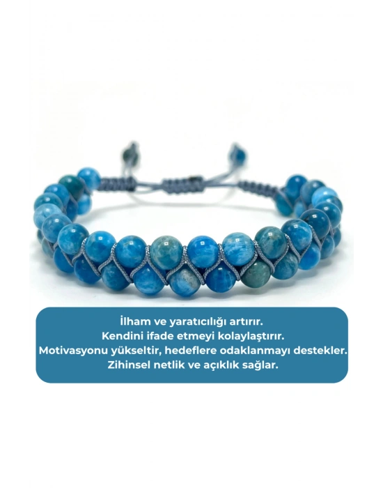 SERTİFİKALI Apatit Çift Sıra Doğal Taş Makrome Bileklik Ayarlanabilir Ölçü