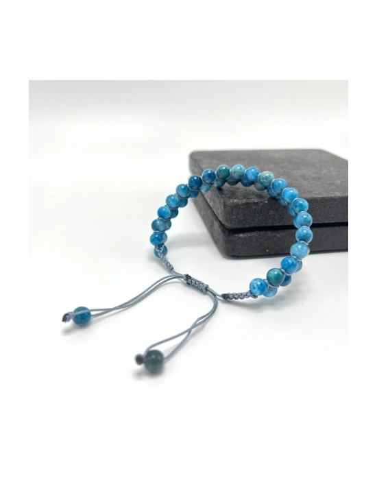 SERTİFİKALI Apatit Çift Sıra Doğal Taş Makrome Bileklik Ayarlanabilir Ölçü