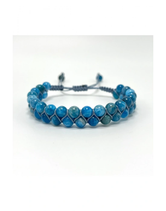 SERTİFİKALI Apatit Çift Sıra Doğal Taş Makrome Bileklik Ayarlanabilir Ölçü