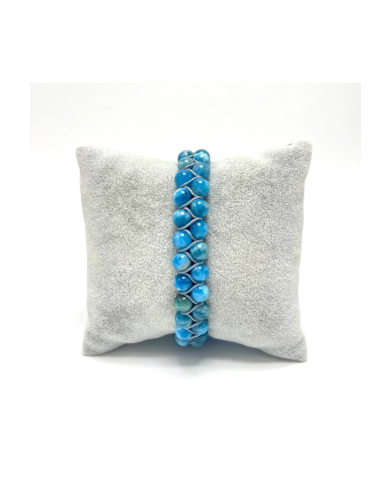 SERTİFİKALI Apatit Çift Sıra Doğal Taş Makrome Bileklik Ayarlanabilir Ölçü