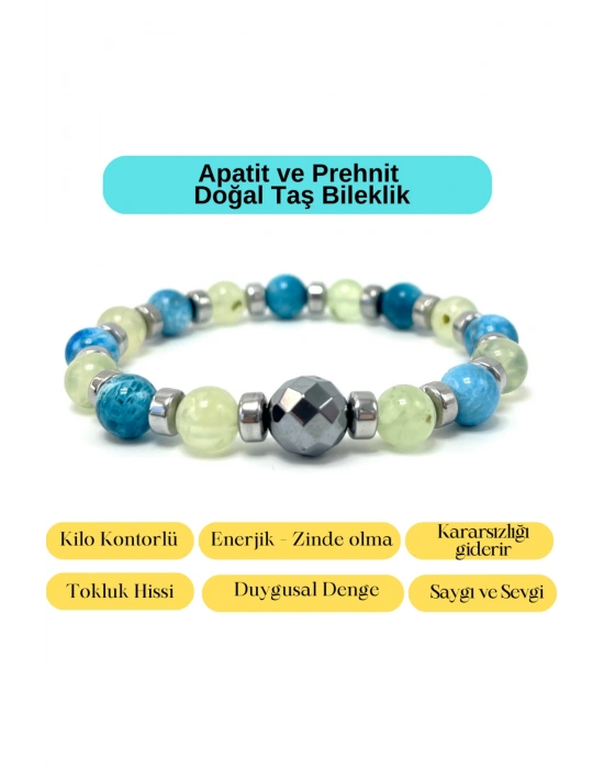 Sertifikalı Apatit - Prehnit Zayıflama Doğal Taş Bileklik Misinalı