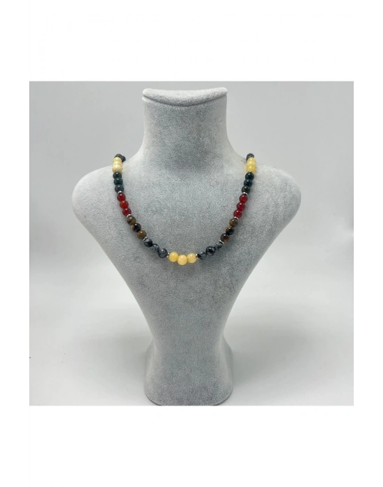 SERTİFİKALI Aslan Burcu 6mm 925 Ayar Gümüş Doğal Taş Kolye 55 cm